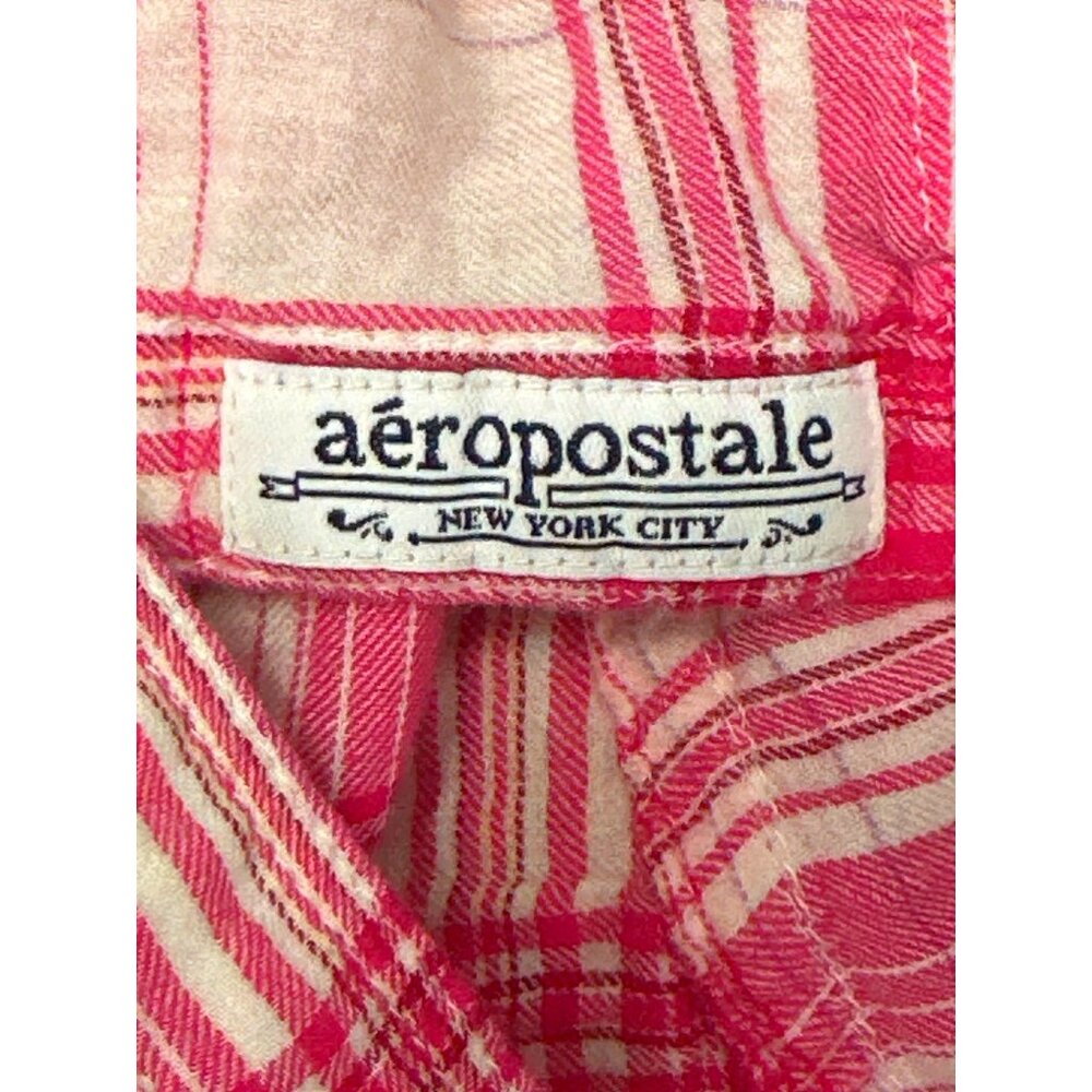 Aeropostale Large Pink White Plaid Button Up Long Sleeve Shirt All Cotton Trendy - Picture 9 of 10